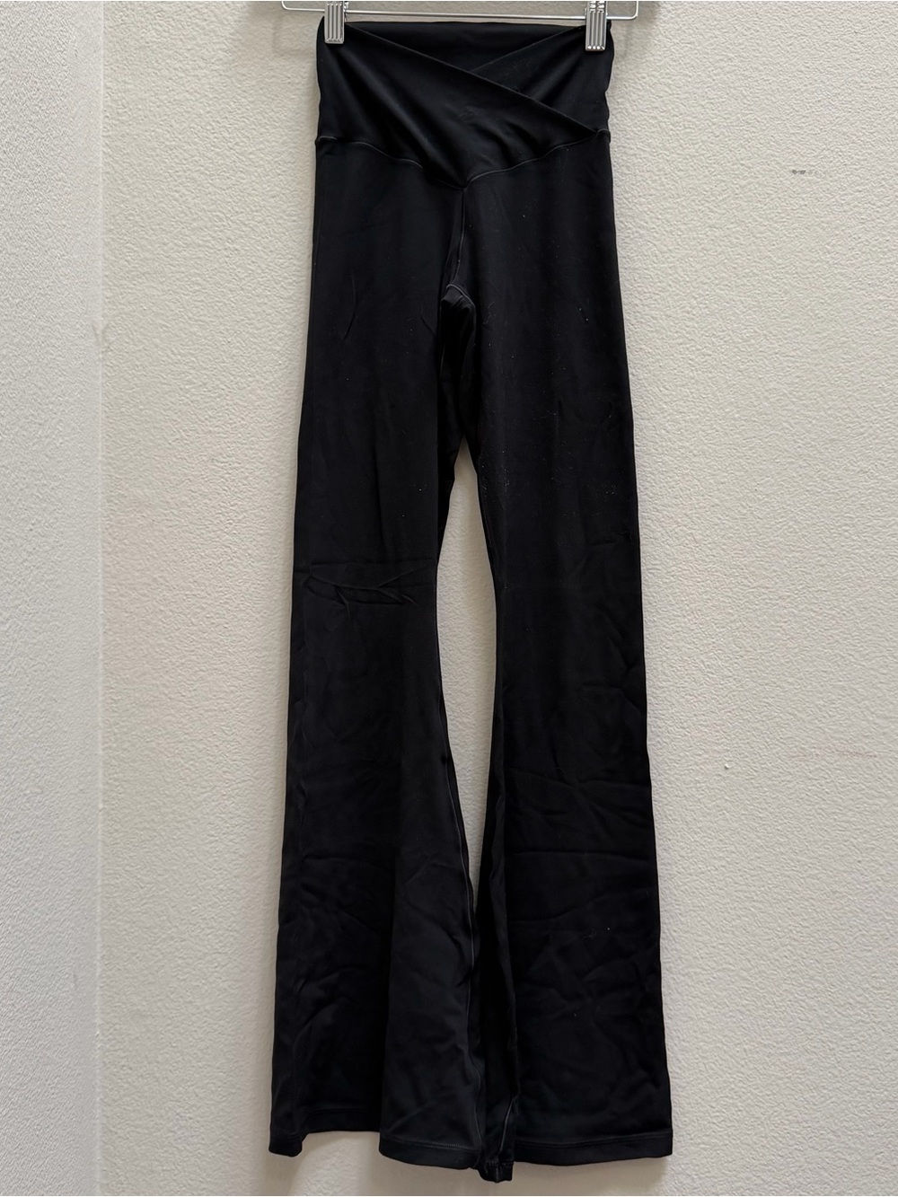 Black Fold-Over Waist Flared Yoga Pants